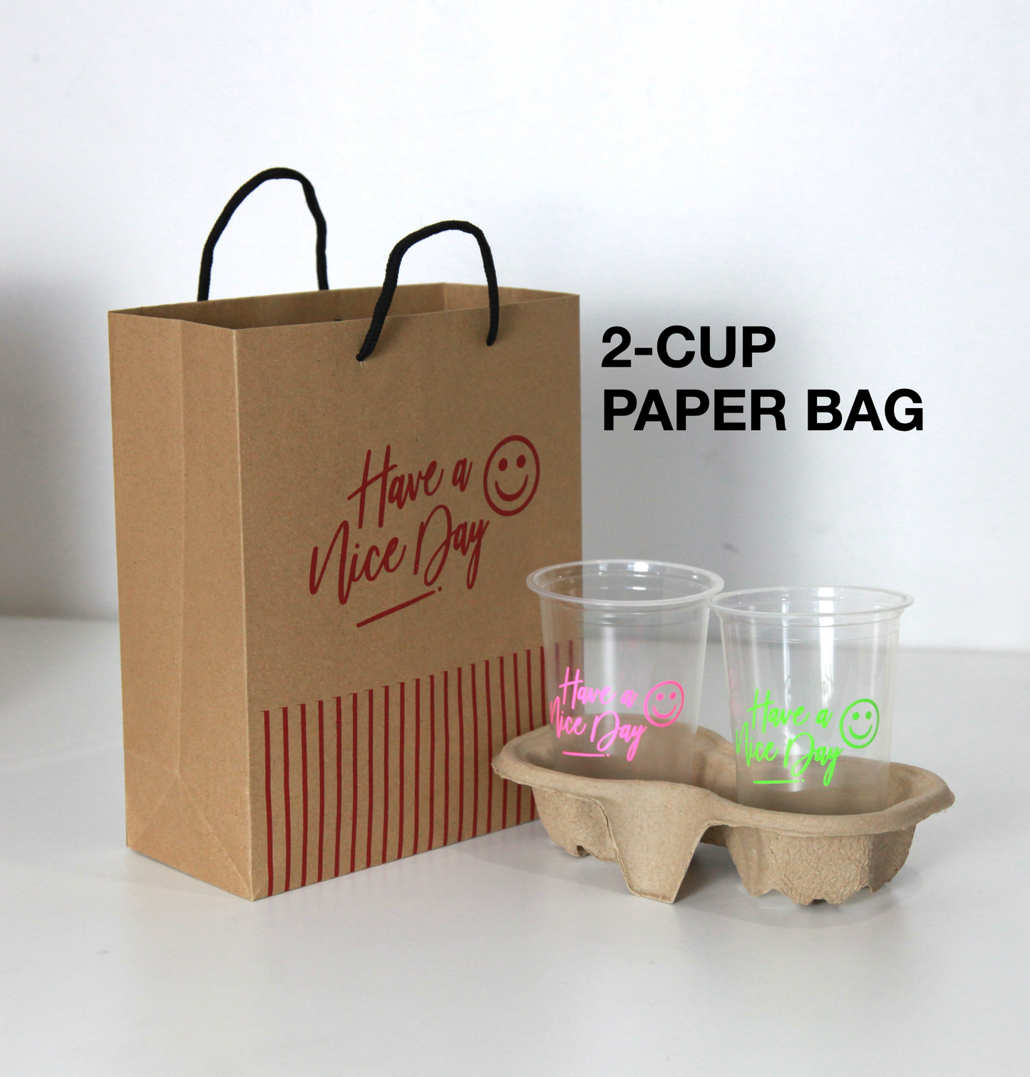 (50pcs) "HAVE A NICE DAY" 2-CUP BROWN PAPER BAG