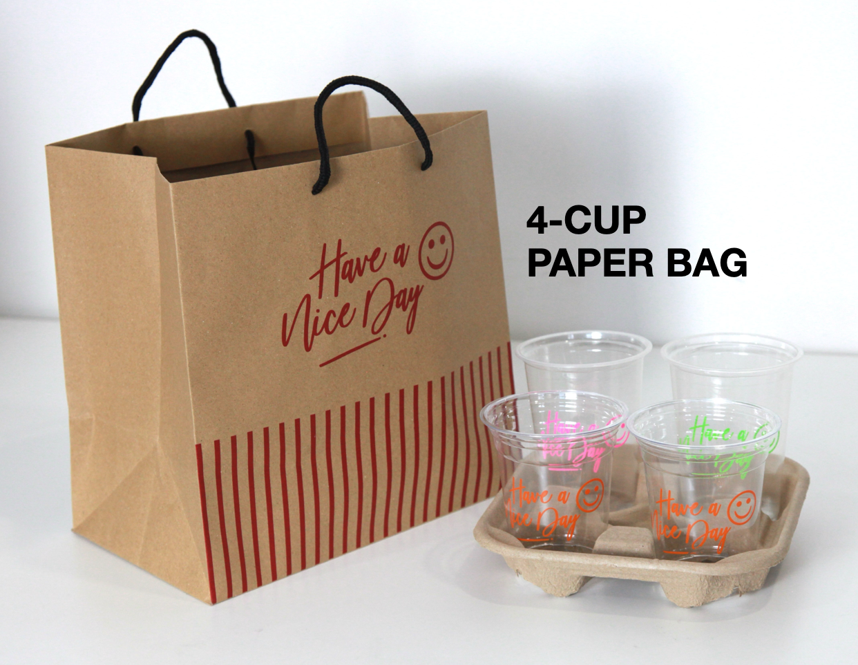 (50pcs) "HAVE A NICE DAY" 4-CUP BROWN PAPER BAG