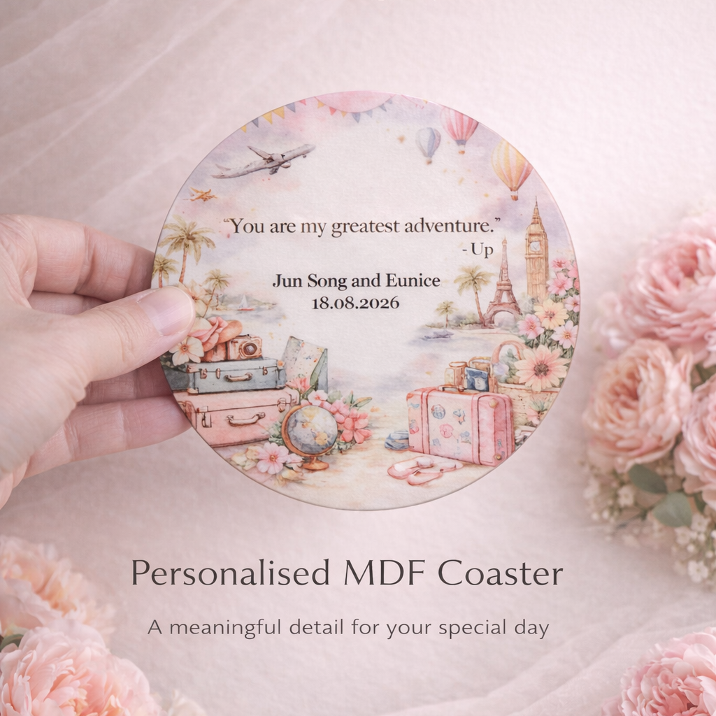MDF Coasters - Wedding Travel Adventure Theme [Custom Print]