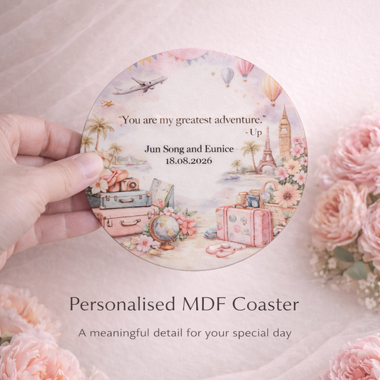MDF Coasters - Wedding Travel Adventure Theme [Custom Print]