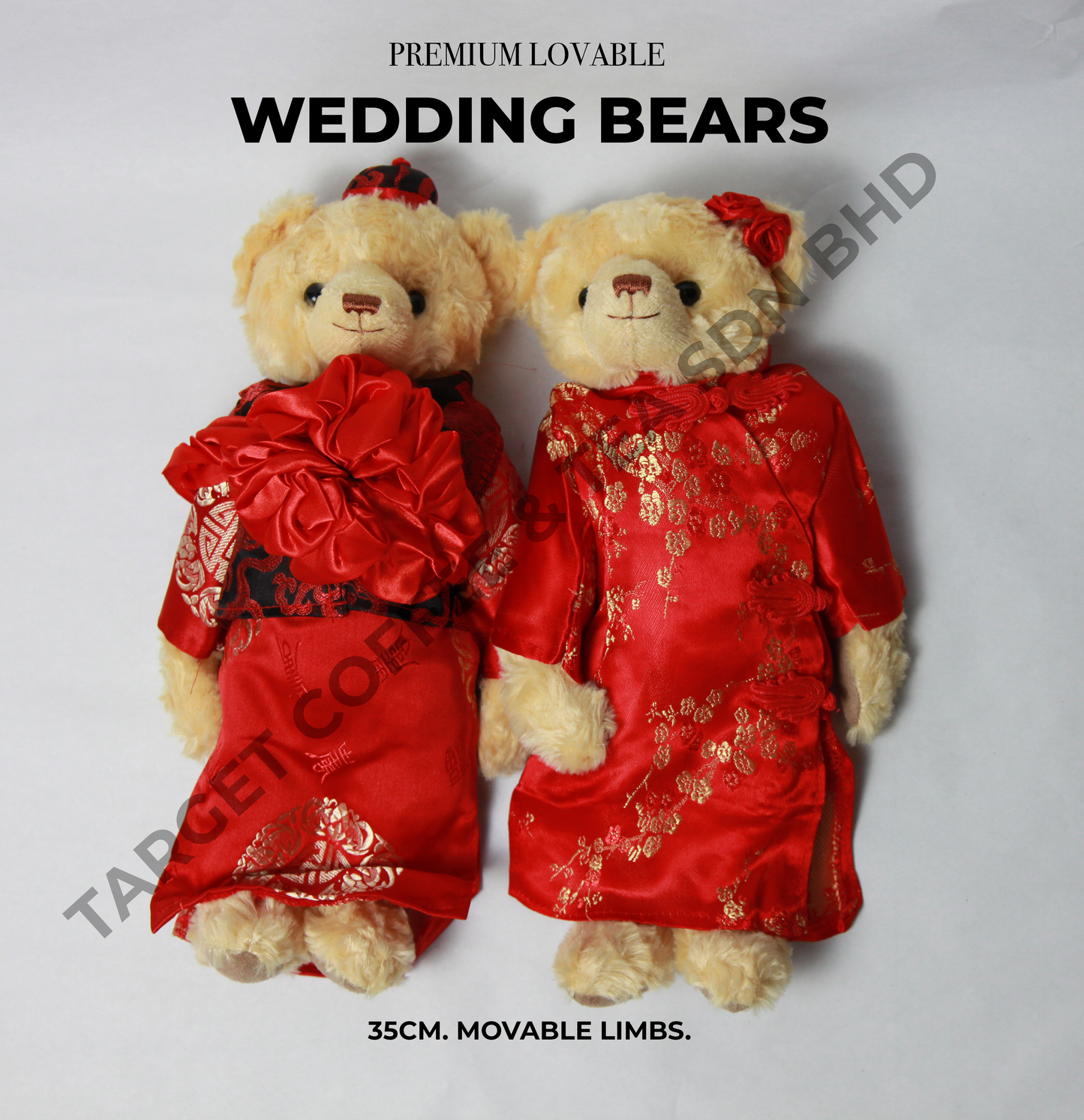 Premium Wedding Teddy Bears in Traditional Chinese Attire (Tall 35cm)