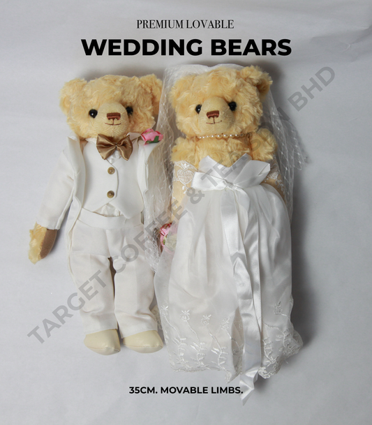 Premium Wedding Teddy Bears in White Suit & Gown (Tall 35cm)